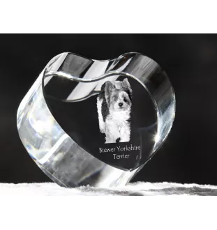 Biewer Yorkshire Terrier - a photo of a dog in crystal, crystal heart, unique photo frame from the Art-Dog brand