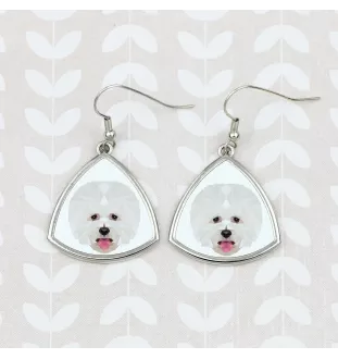 Bichon Frise, Bichon Tenerife, Bichon a poil frise - earrings with a picture and the inscription geometric dog Art-Dog