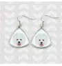 Bichon Frise, Gelockter Bichon, Tenneriffahündchen - Ohrringe mit einem Bild und dem Schriftzug "Geometrischer Hund" von Art-Dog