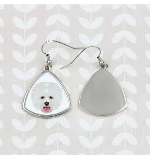 Bichon Frise, Bichon Tenerife, Bichon a poil frise - earrings with a picture and the inscription geometric dog Art-Dog