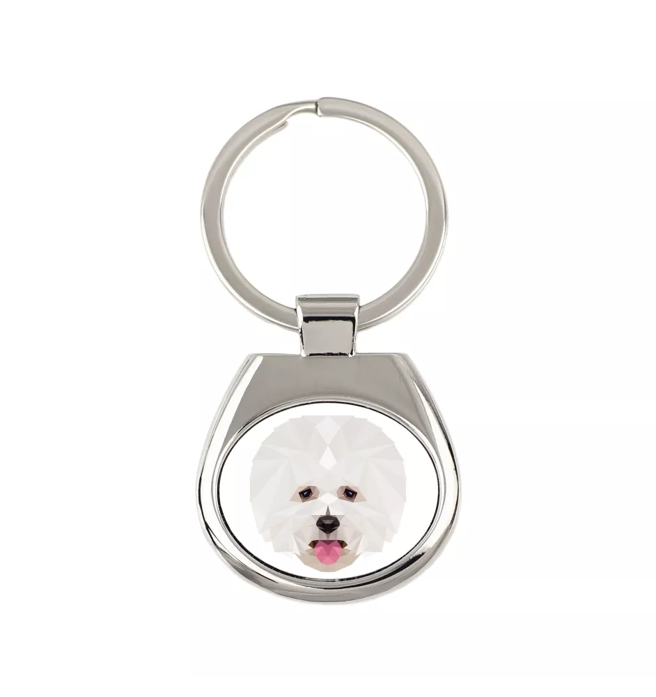 Bichon Frise, Gelockter Bichon, Tenneriffahündchen - geometrischer Schlüsselanhänger mit Foto und Aufschrift Art-Dog