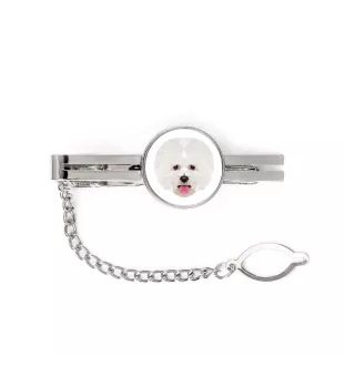 Bichon Frise, Bichon Tenerife, Bichon a poil frise - geometric tie clip with a picture and inscription from Art-Dog