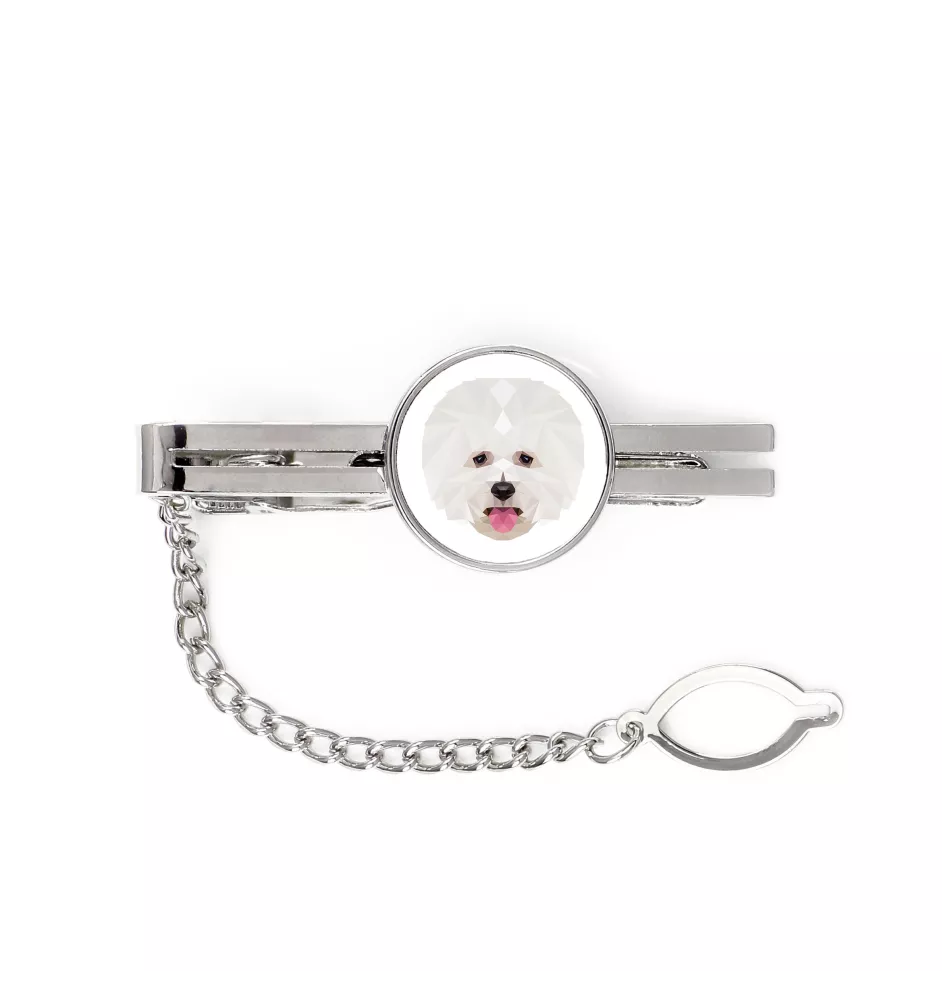 Bichon Frise, Gelockter Bichon, Tenneriffahündchen - geometrische Krawattennadel mit Bild und Schriftzug von Art-Dog