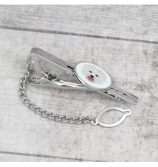 Bichon Frise, Gelockter Bichon, Tenneriffahündchen - geometrische Krawattennadel mit Bild und Schriftzug von Art-Dog