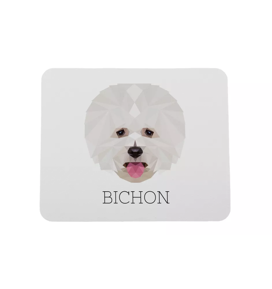 Bichon Frise, Bichon Tenerife, Bichon a poil frise - geometric mouse pad with a picture and text by Art-Dog