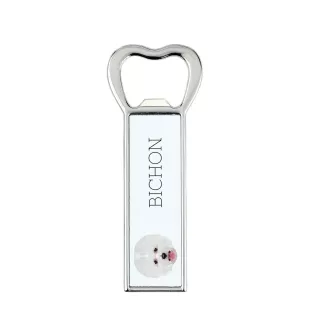 Bichon Frise, Bichon Tenerife, Bichon a poil frise - bottle opener with a picture and inscription for beer by Art-Dog