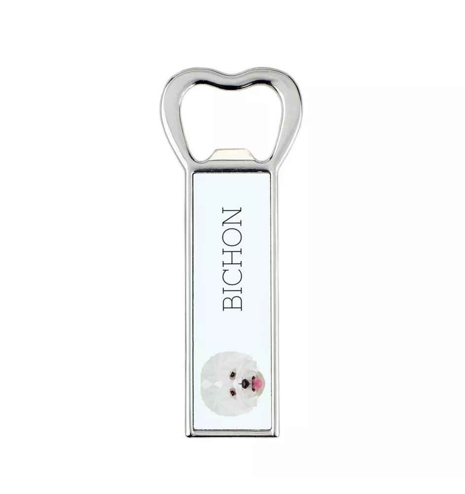 Bichon a poil frise, Bichon Frise, Bichon Tenerife - ouvre-bouteille avec une image et une inscription pour la bière Art-Dog