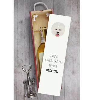 Bichon Frise, Gelockter Bichon, Tenneriffahündchen - geometrische Box mit einem Bild und Schriftzug für Wein der Marke Art-Dog