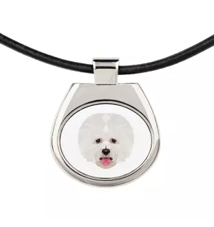 Bichon Frise, Gelockter Bichon, Tenneriffahündchen - Halskette mit einem Foto und einem geometrischen Schriftzug der Marke Art-Dog