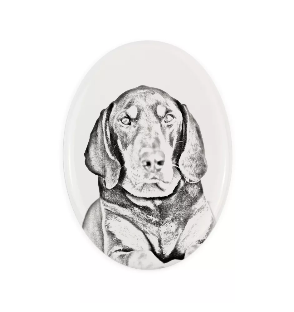 Black and tan coonhound I płyta nagrobna ze zdjęciem psa Art-Dog