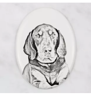 Schwarz-Lohfarbener Waschbärenhund, Black and Tan Coonhound I - Gedenktafel mit einem Foto eines Hundes, Grabplatte mit Druck, personalisierte ovale Platte der Marke Art-Dog