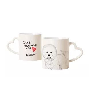 Bichon Frise, Bichon Tenerife, Bichon a poil frise - cup with a dog, adorable cup with a heart-shaped handle, universal gift from the Art-Dog brand