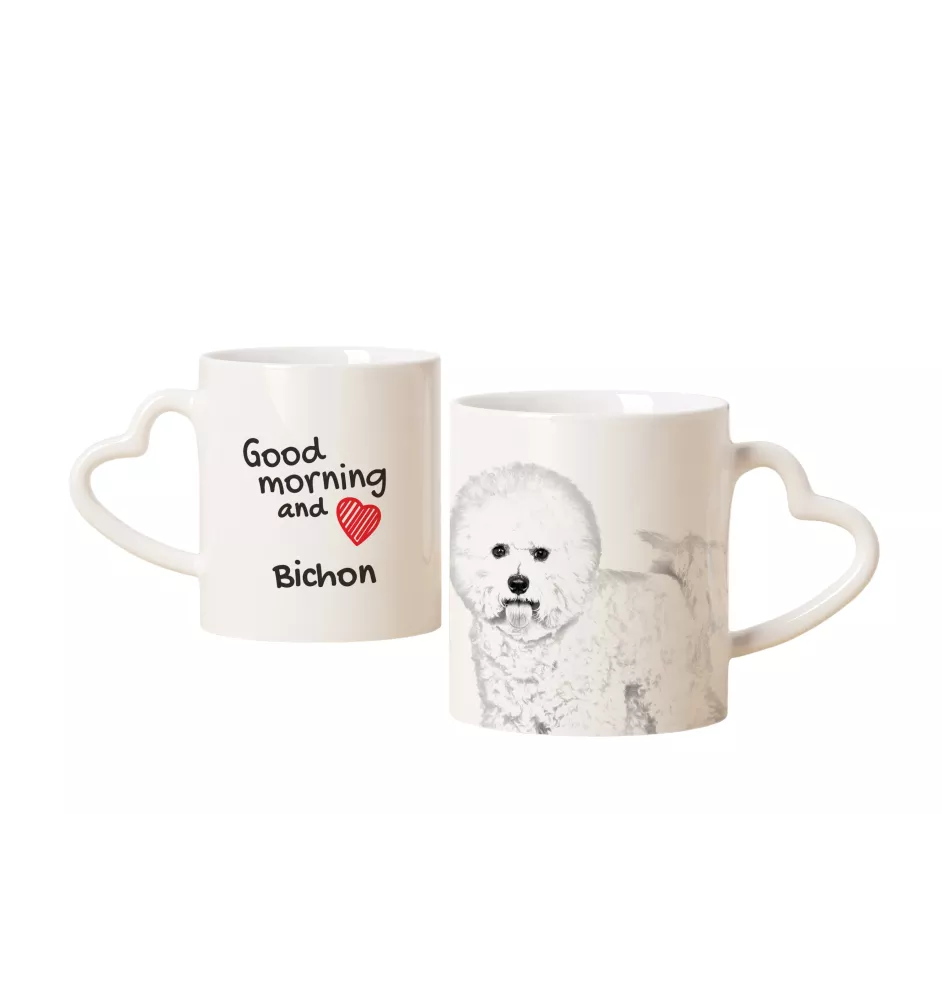 Bichon Frise, Gelockter Bichon, Tenneriffahündchen - Tasse mit Hund, entzückende Tasse mit herzförmigem Henkel, universelles Geschenk der Marke Art-Dog
