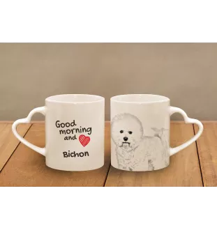 Bichon Frise, Bichon Tenerife, Bichon a poil frise - cup with a dog, adorable cup with a heart-shaped handle, universal gift from the Art-Dog brand