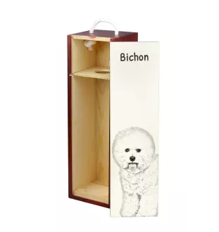 Bichon Frise, Gelockter Bichon, Tenneriffahündchen - Weinbox mit Hund, Alkoholbox mit Grafik, personalisierte Geschenkbox der Marke Art-Dog