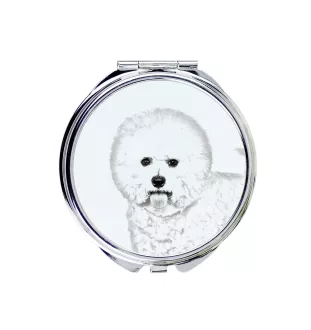 Bichon Frise, Bichon Tenerife, Bichon a poil frise - Pocket mirror with a dog, personalized mirror for a purse, compact mirror with Art-Dog brand print.