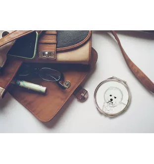 Bichon Frise, Bichon Tenerife, Bichon a poil frise - Pocket mirror with a dog, personalized mirror for a purse, compact mirror with Art-Dog brand print.