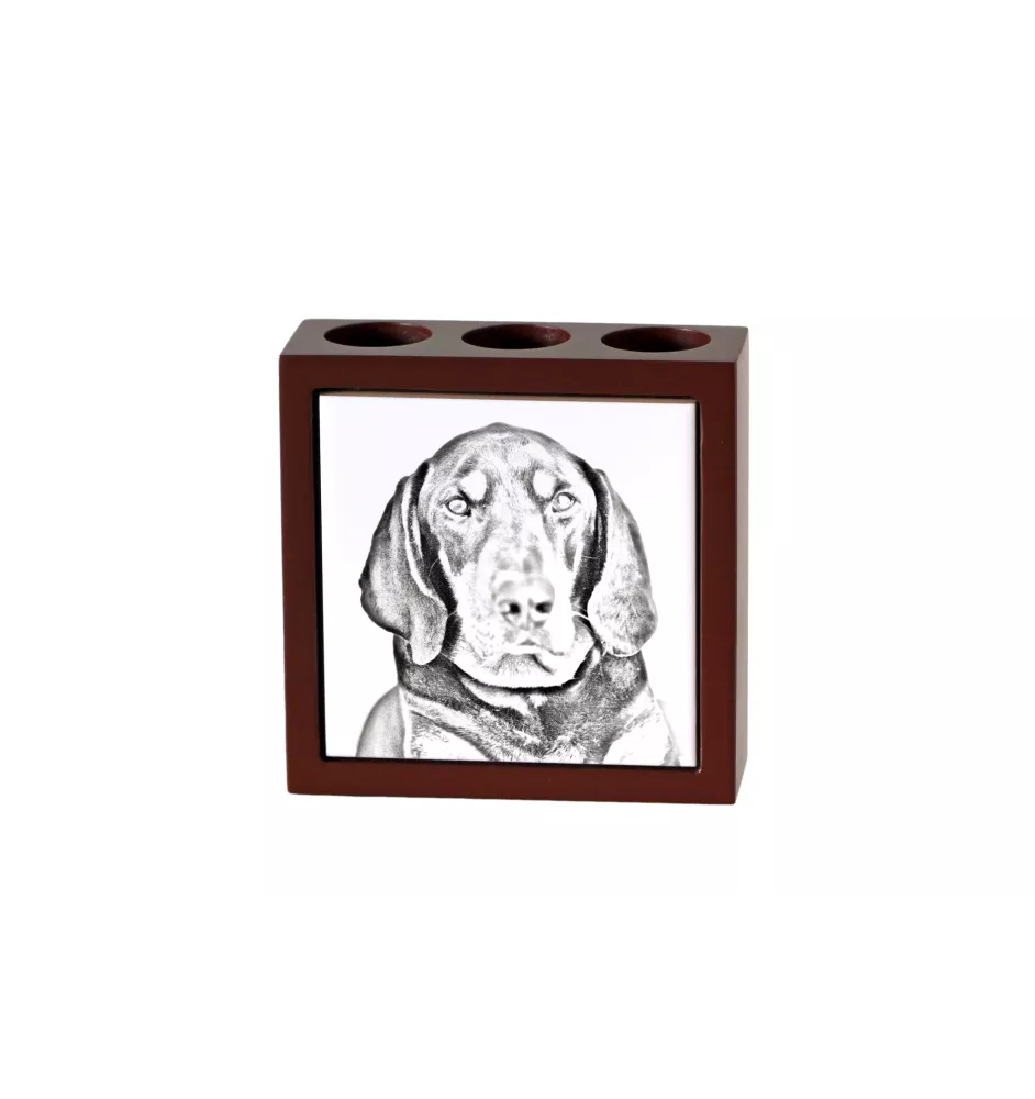Black and Tan Coonhound I - pen holder with a dog, desk organizer with a print, personalized desk decoration from the Art-Dog brand.