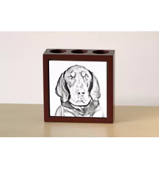 Chien noir et feu pour la chasse au raton laveur I - porte-stylo avec chien, organiseur de bureau avec impression, décoration de bureau personnalisée de la marque Art-Dog