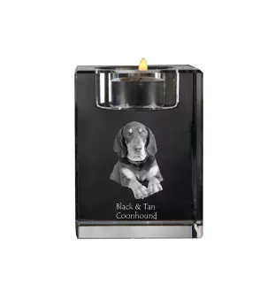 Black and Tan Coonhound I - Candle holder with dog photo, crystal tealight holder, personalised gift by Art-Dog brand