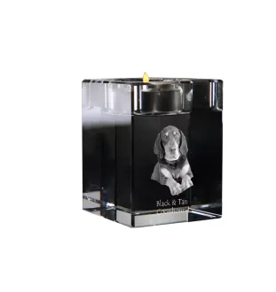 Schwarz-Lohfarbener Waschbärenhund, Black and Tan Coonhound I - Kerzenhalter mit Hundefoto, Teelichthalter aus Kristall, personalisiertes Geschenk der Marke Art-Dog