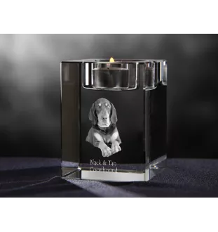 Black and Tan Coonhound I - Candle holder with dog photo, crystal tealight holder, personalised gift by Art-Dog brand