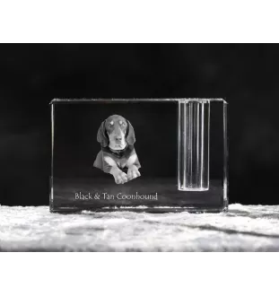 Chien noir et feu pour la chasse au raton laveur I - Porte-stylos, organiseur en cristal avec photo de chien, décoration de bureau unique par la marque Art-Dog