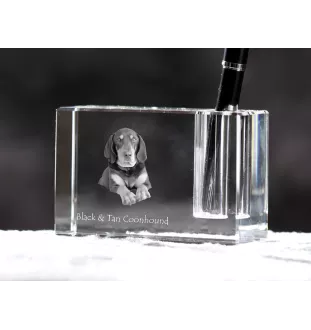 Chien noir et feu pour la chasse au raton laveur I - Porte-stylos, organiseur en cristal avec photo de chien, décoration de bureau unique par la marque Art-Dog