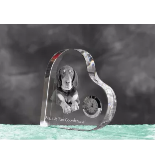 Chien noir et feu pour la chasse au raton laveur I - horloge en cristal avec une photo de chien, horloge de table en forme de cœur, horloge debout personnalisée de la marque Art-Dog