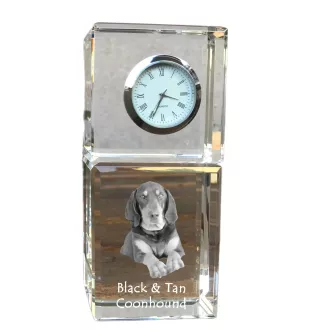 Black and Tan Coonhound I - crystal clock with a photo, a photo of a dog in crystal, personalized desk clock by Art-Dog brand