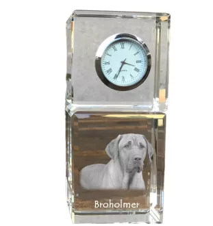 Chien noir et feu pour la chasse au raton laveur - montre en cristal avec photo, photo de chien dans un cristal, horloge de bureau personnalisée de la marque Art-Dog
