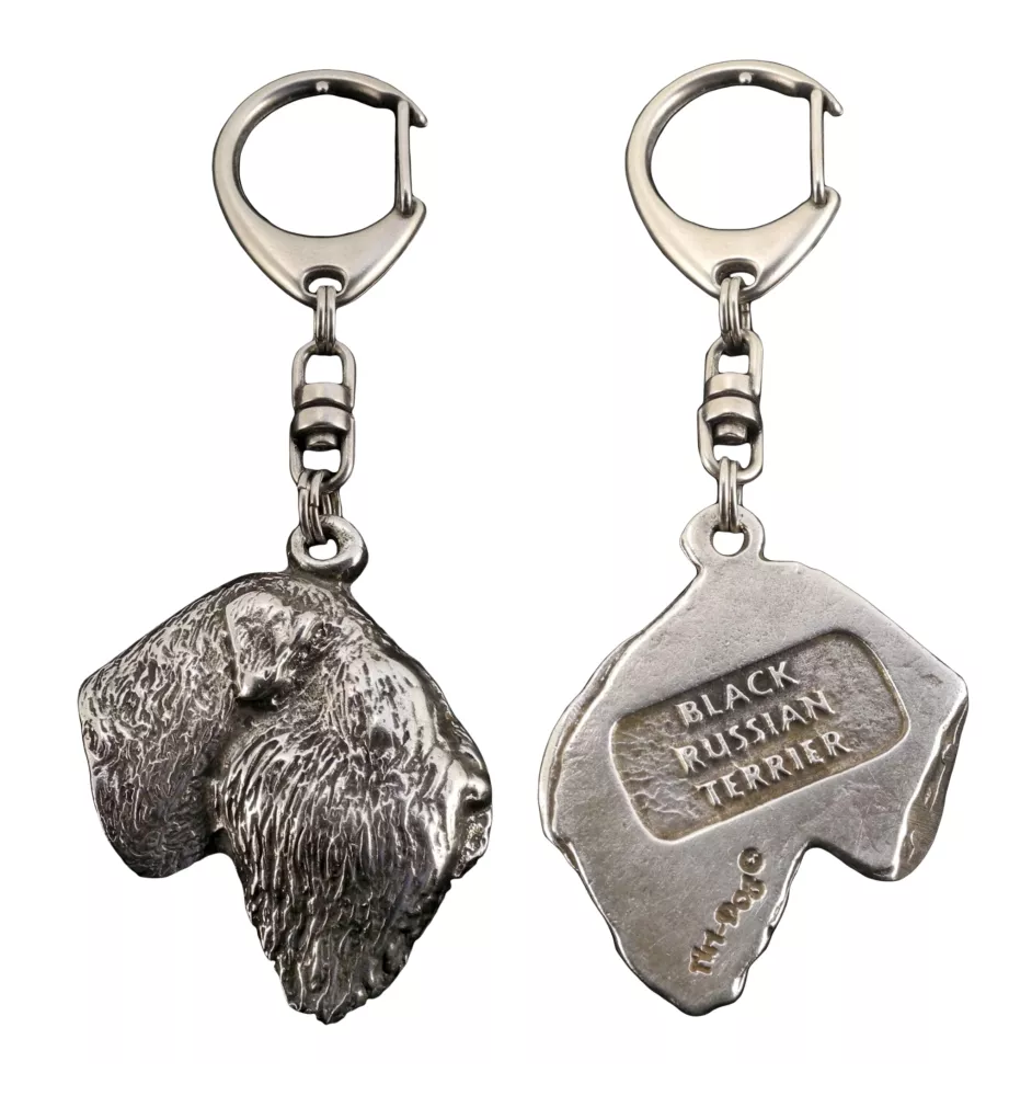Black Russian Terrier, Chornyi Terrier - Silver-plated key ring with dog, handbag decoration, backpack pendant by Art-Dog brand