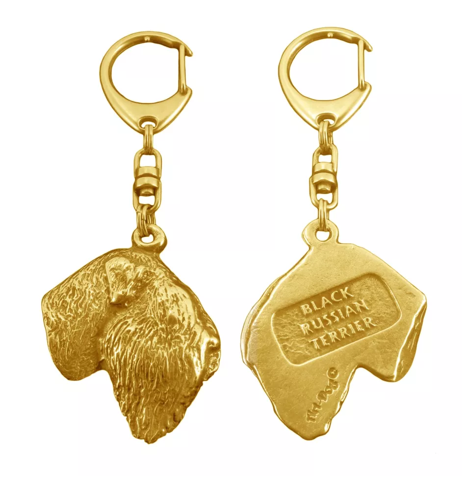 Terrier noir russe - Porte-clés doré avec chien, décoration de sac à main, accessoire de luxe de la marque Art-Dog