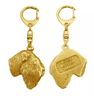 Terrier noir russe - Porte-clés doré avec chien dans boîte cadeau, décoration de sac à main, accessoire de luxe de la marque Art-Dog