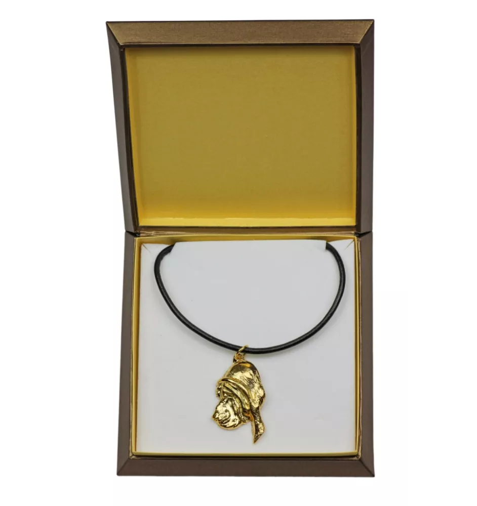 Bloodhound, St. Hubert Hound, Sleuth-hound - Dog necklace in gift box, gold-plated pendant for dog fan, striking jewellery by Art-Dog
