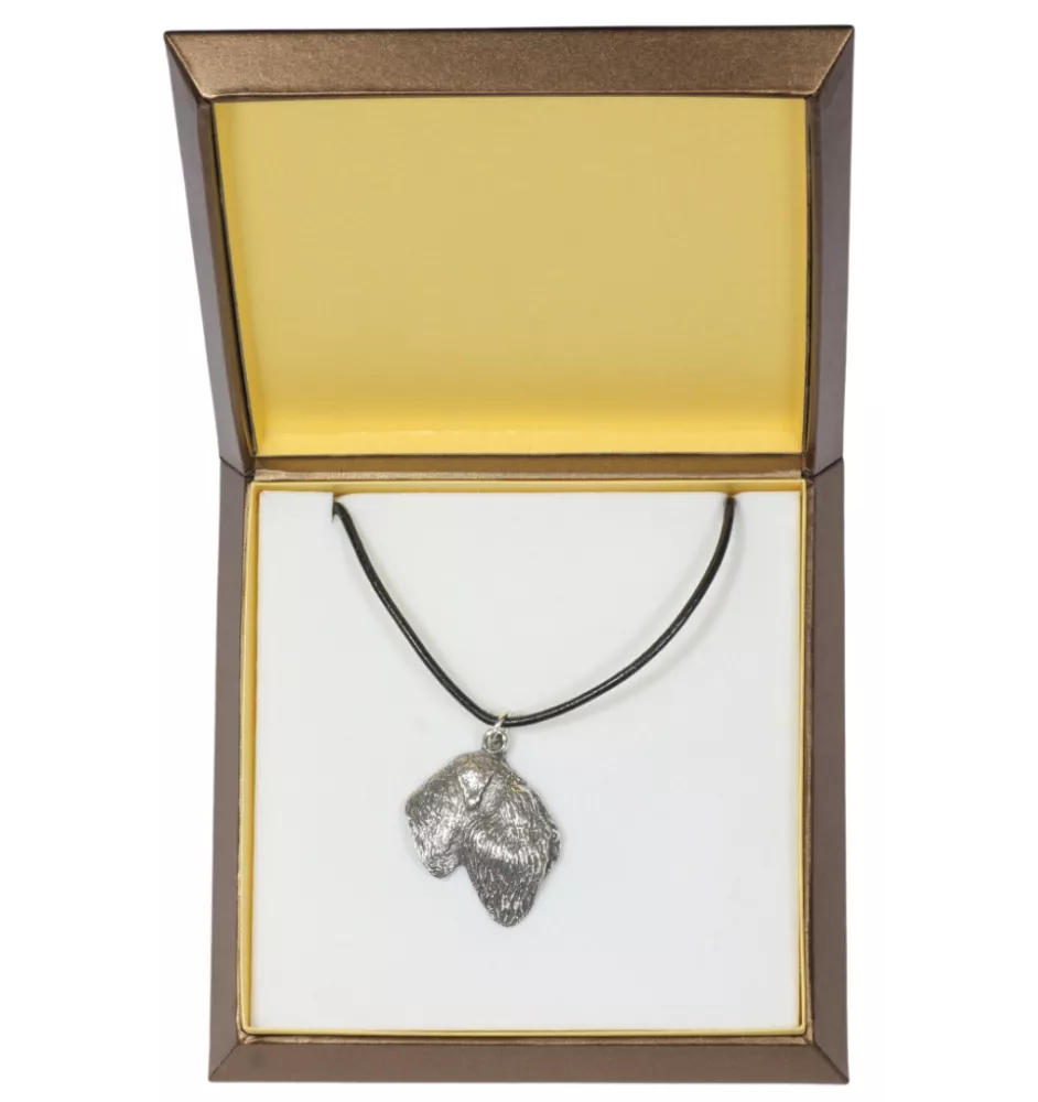 Russischer Schwarzer Terrier, Russkiy Tchiorny Terrier - Hundehalsband in Geschenkbox, versilbertes Medaillon für Hundefans, markanter Anhänger der Marke Art-Dog