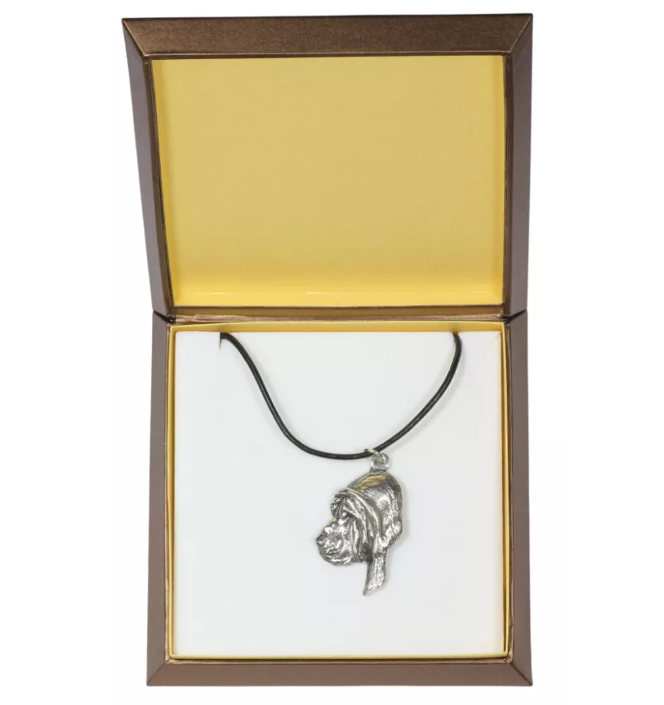 Bluthund, Bloodhound, Chien de St Hubert - Hundehalsband in Geschenkbox, versilbertes Medaillon für Hundefans, markanter Anhänger der Marke Art-Dog
