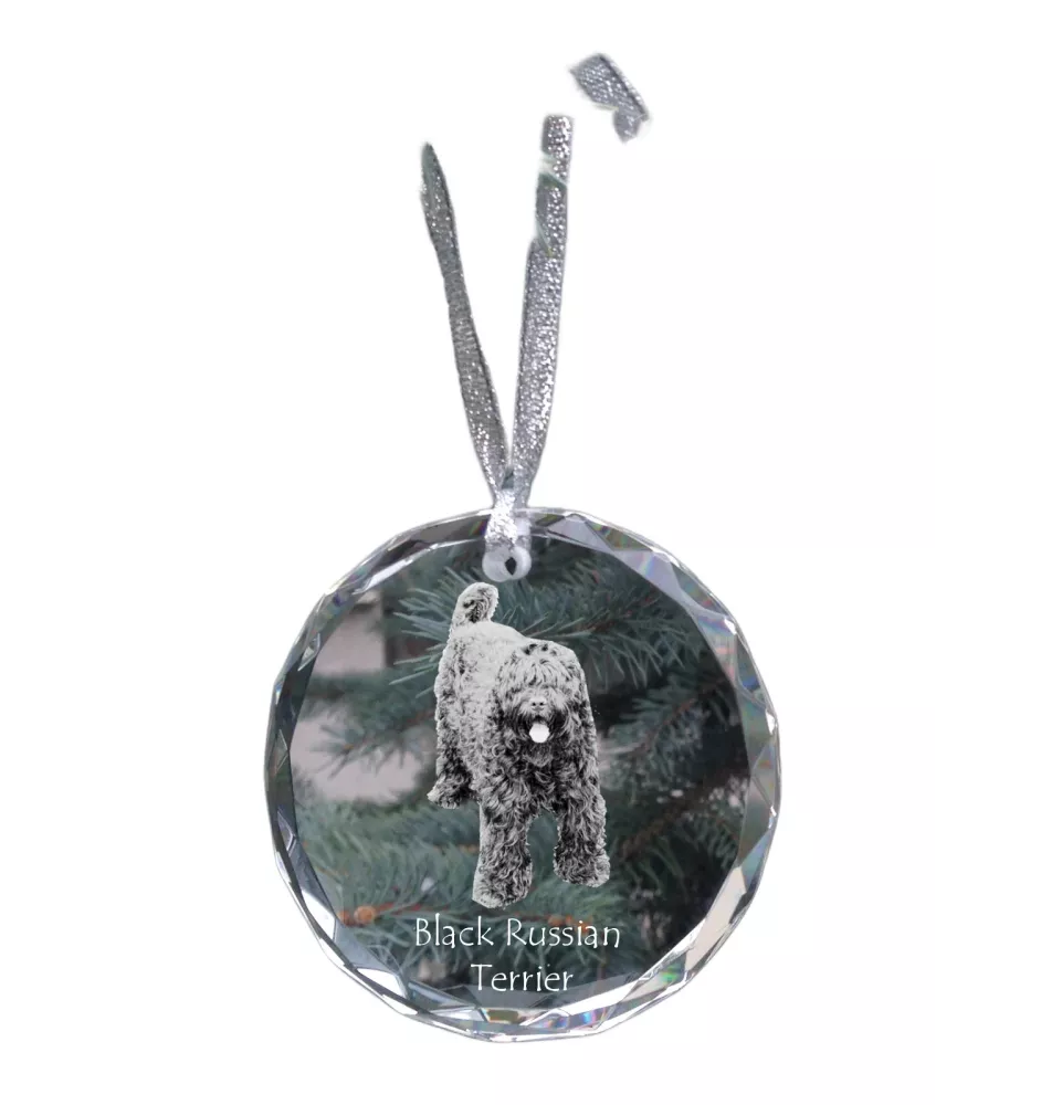 Russischer Schwarzer Terrier, Russkiy Tchiorny Terrier - Kristallkugel mit Foto, Hundebild im Kristall, personalisierter Christbaumschmuck von Art-Dog.