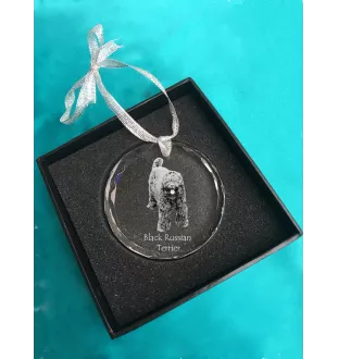 Russischer Schwarzer Terrier, Russkiy Tchiorny Terrier - Kristallkugel mit Foto, Hundebild im Kristall, personalisierter Christbaumschmuck von Art-Dog.
