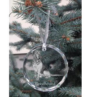 Chien de Saint Hubert, Bloodhound - boule de Noël en cristal avec une photo, photo de chien dans le cristal, décoration personnalisée pour sapin de Noël de la marque Art-Dog