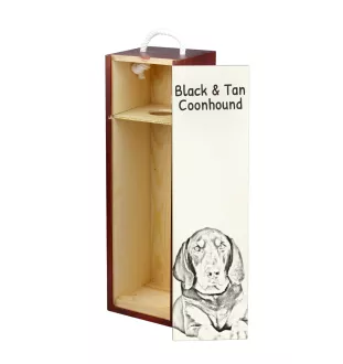 Chien noir et feu pour la chasse au raton laveur I - boîte à vin avec chien, boîte à alcool avec graphisme, boîte cadeau personnalisée de la marque Art-Dog