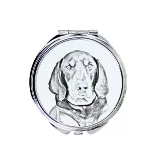 Schwarz-Lohfarbener Waschbärenhund, Black and Tan Coonhound I - Taschenspiegel mit Hund, personalisierter Taschenspiegel, kompakter Spiegel mit Art-Dog-Logo