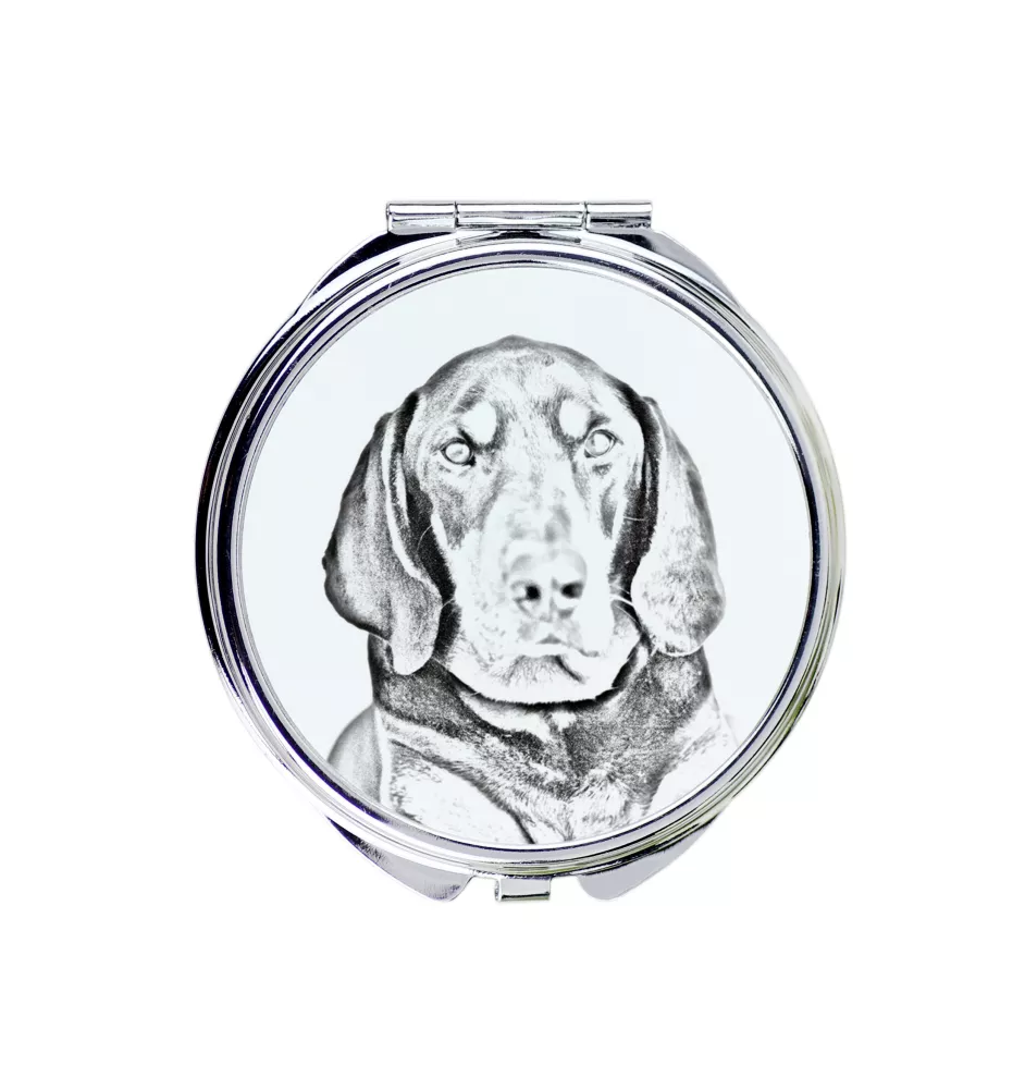 Black and Tan Coonhound I - Pocket mirror with a dog, personalized mirror for a purse, compact mirror with Art-Dog brand print.