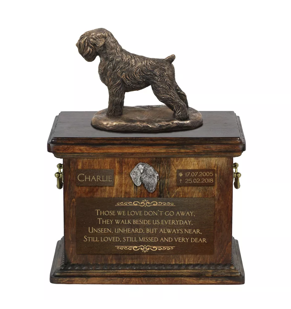 Black Russian Terrier, Chornyi Terrier - urn for dog ashes, urn with a statuette, personalized urn for dog ashes by Art-Dog brand
