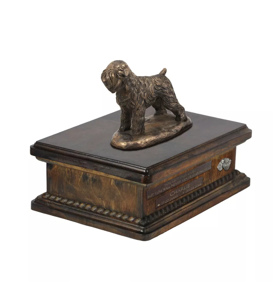 Black Russian Terrier, Chornyi Terrier - urn for dog ashes, personalized urn with a statue, wooden urn with a dog by Art-Dog brand