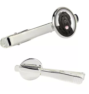 Czarny terier rosyjski spinka do krawata w pudełku ze zdjęciem Art-Dog