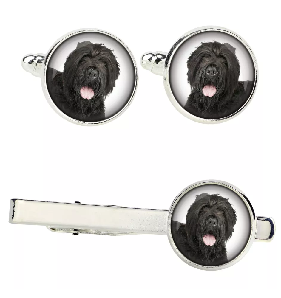 Black Russian Terrier, Chornyi Terrier - cufflinks and tie with your photo, a suit decoration, men's jewelry from the Art-Dog brand.