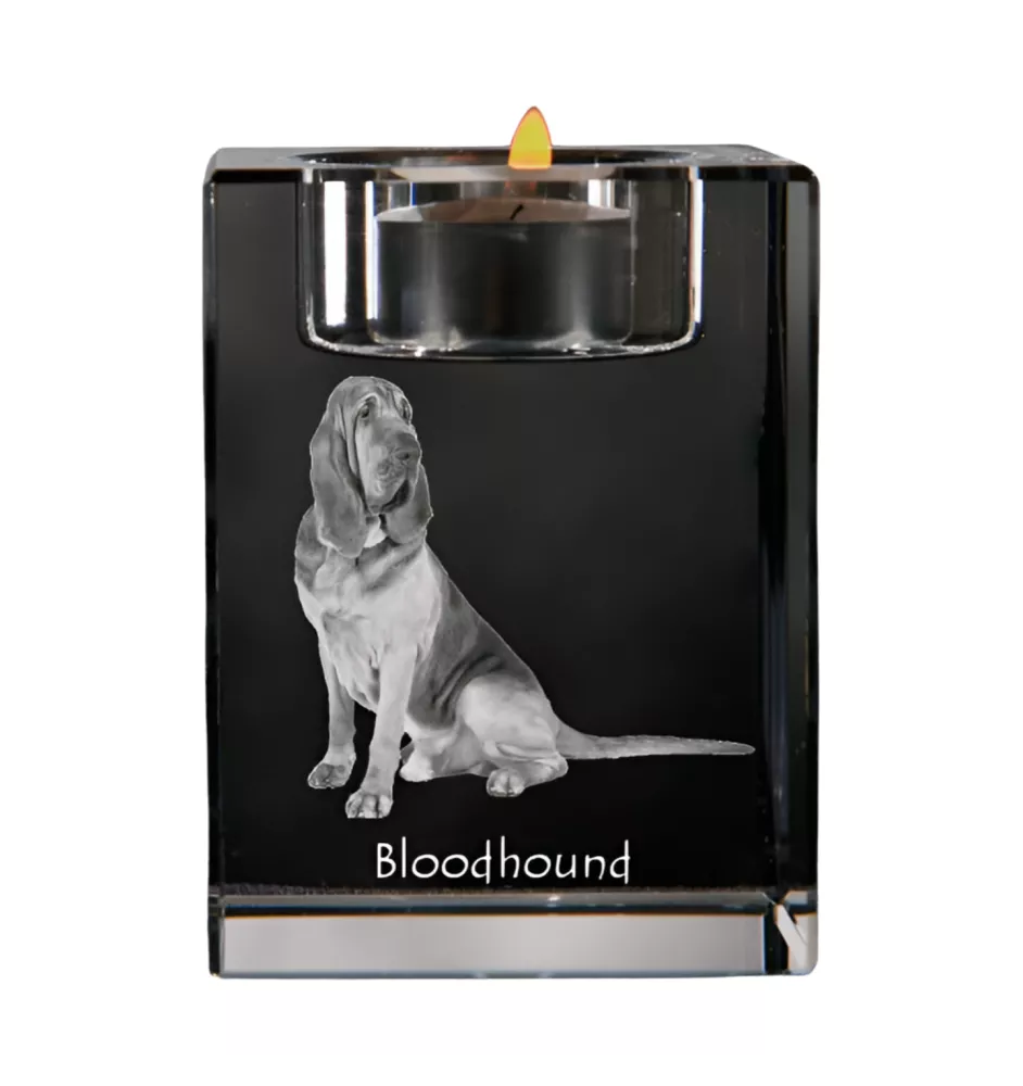 Bloodhound, St. Hubert Hound, Sleuth-hound - Candle holder with dog photo, crystal tealight holder, personalised gift by Art-Dog brand