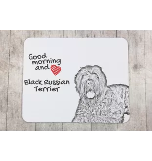 Russischer Schwarzer Terrier, Russkiy Tchiorny Terrier - Mauspad mit Druck, personalisiertes Mauspad mit Hund, einzigartiges Gadget für Büroangestellte von Art-Dog.