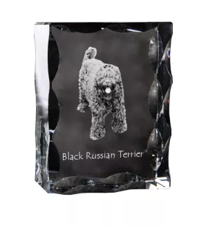 Black Russian Terrier, Chornyi Terrier - crystal with a picture of a dog, glass statuette with a picture, unique frame with a picture from Art-Dog brand